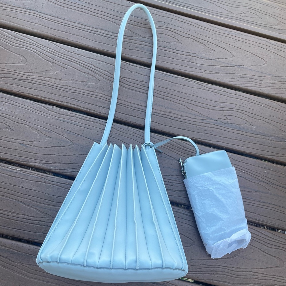 Powder Blue pleated purse and attached clutch